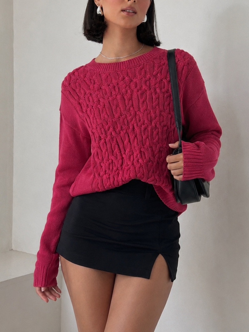 tommy hilfiger hot pink cable knit sweater